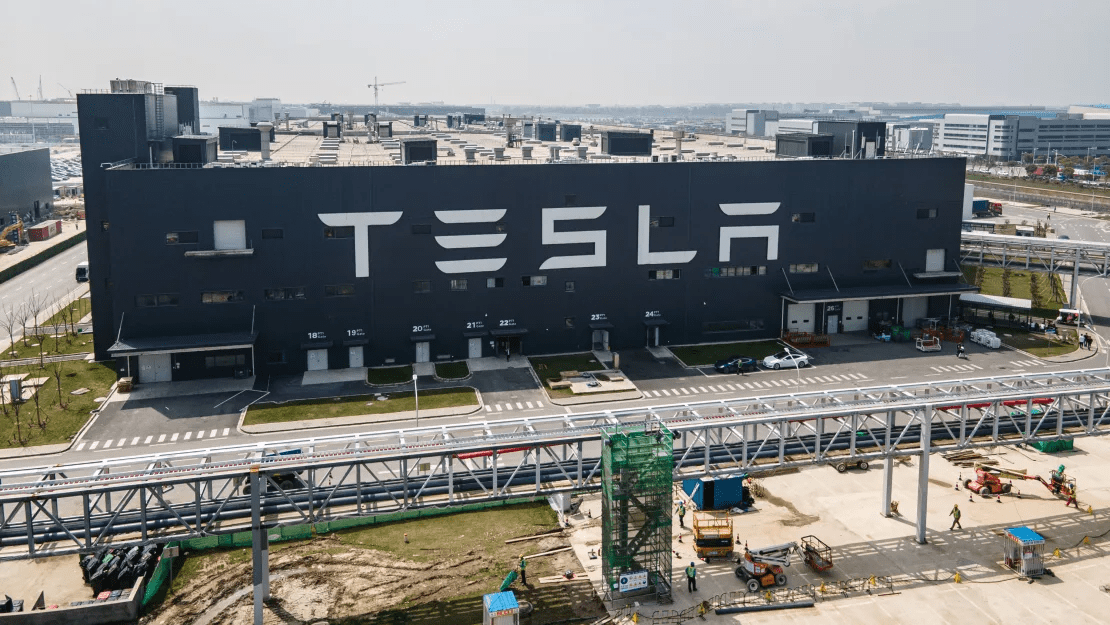 An aerial view of Tesla's Gigafactory on March 29, 2021 in Shanghai, China.